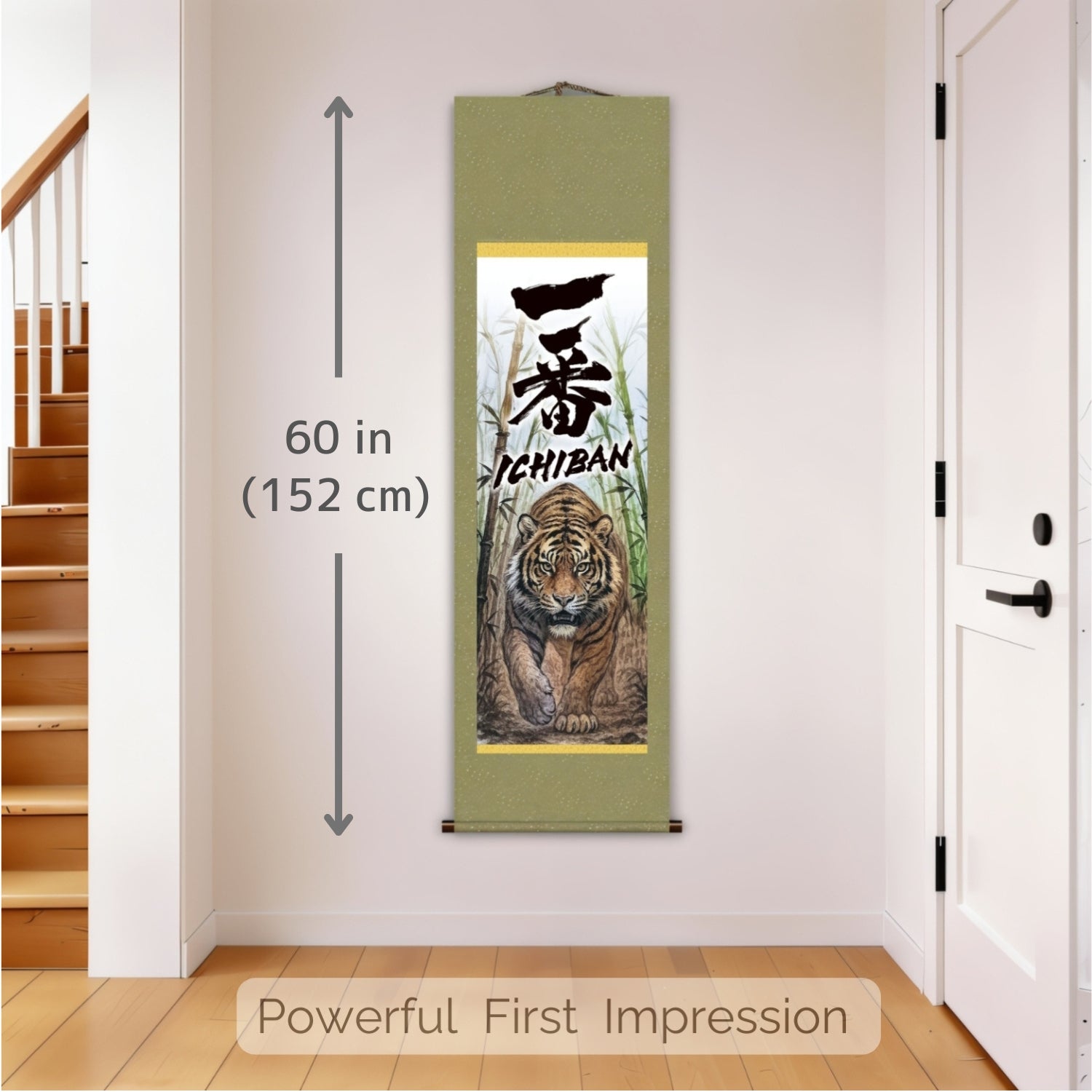 Japanese Ichiban Tiger Kakemono Wall Scroll – Walking Tiger in Bamboo